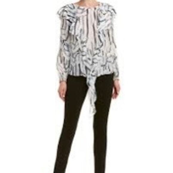 NICOLE MILLER ARTELIER long sleeve knot front printed blouse top size small - Picture 2 of 13